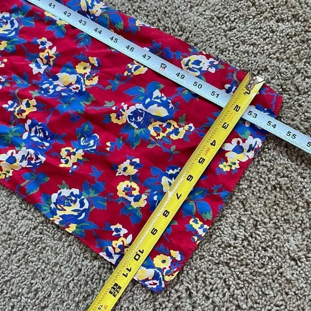 VTG Floral Silk Scarf Red Blue Yellow Long Skinny 11” x 54”